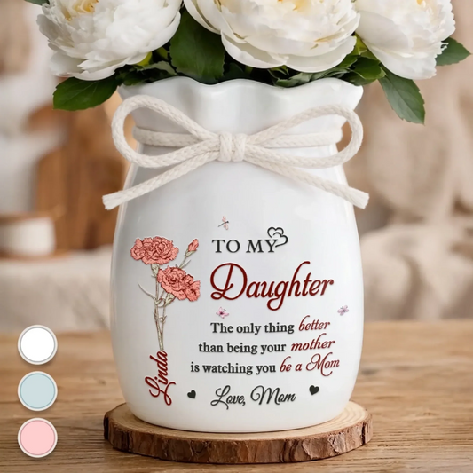 Personalized Flower Vase with Ribbon – Mother’s Day/Birthday Gift for Daughter