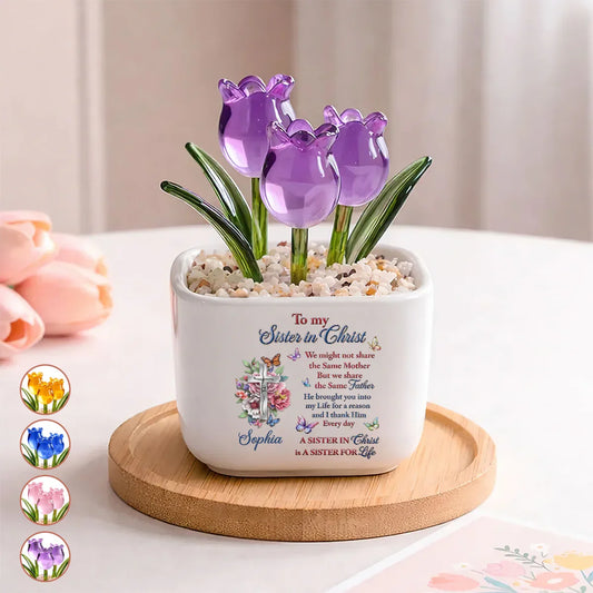 To My Sister In Christ | Personalized Glass Everlasting Tulips