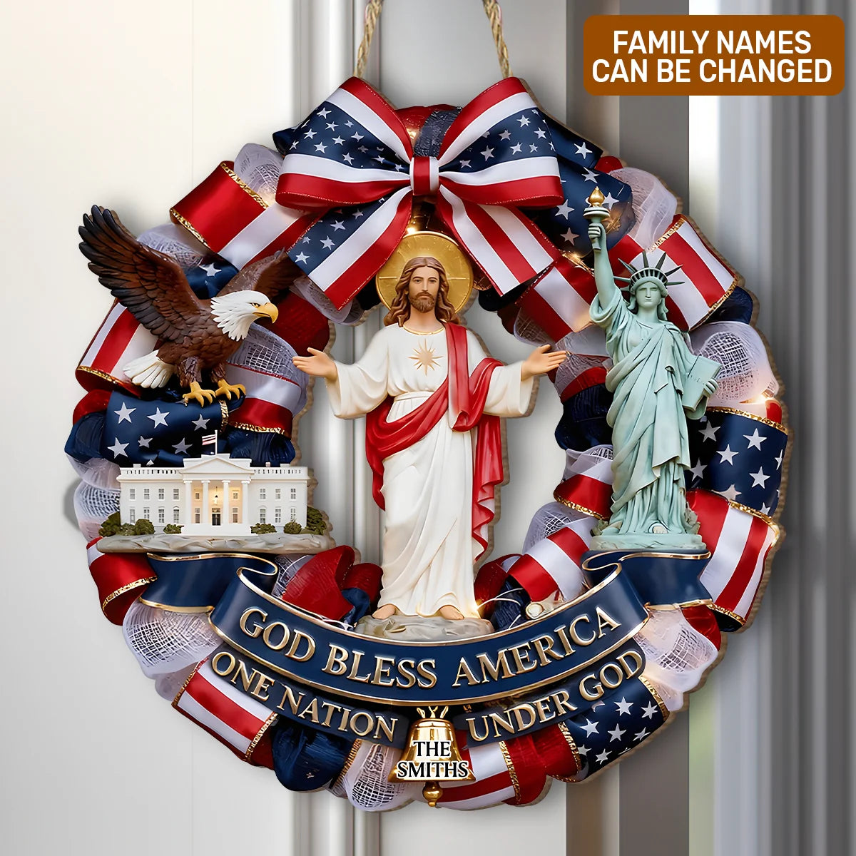 God Bless America - Personalized Wooden Door Sign