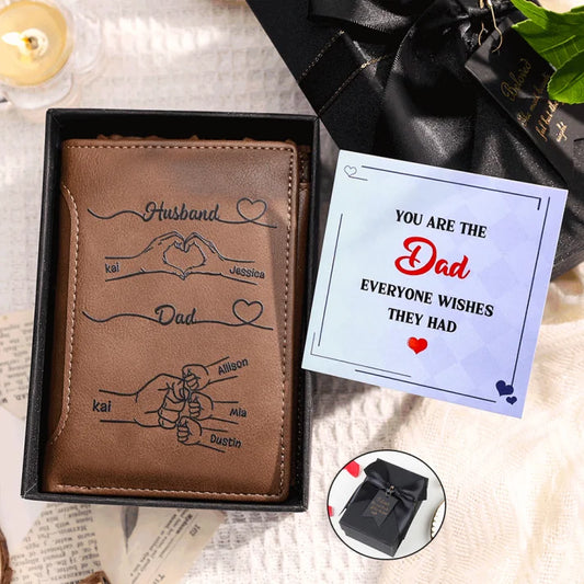 Personalized Dad Wallet - “First a Husband, Then a Dad” Gift for Dad/ Husband