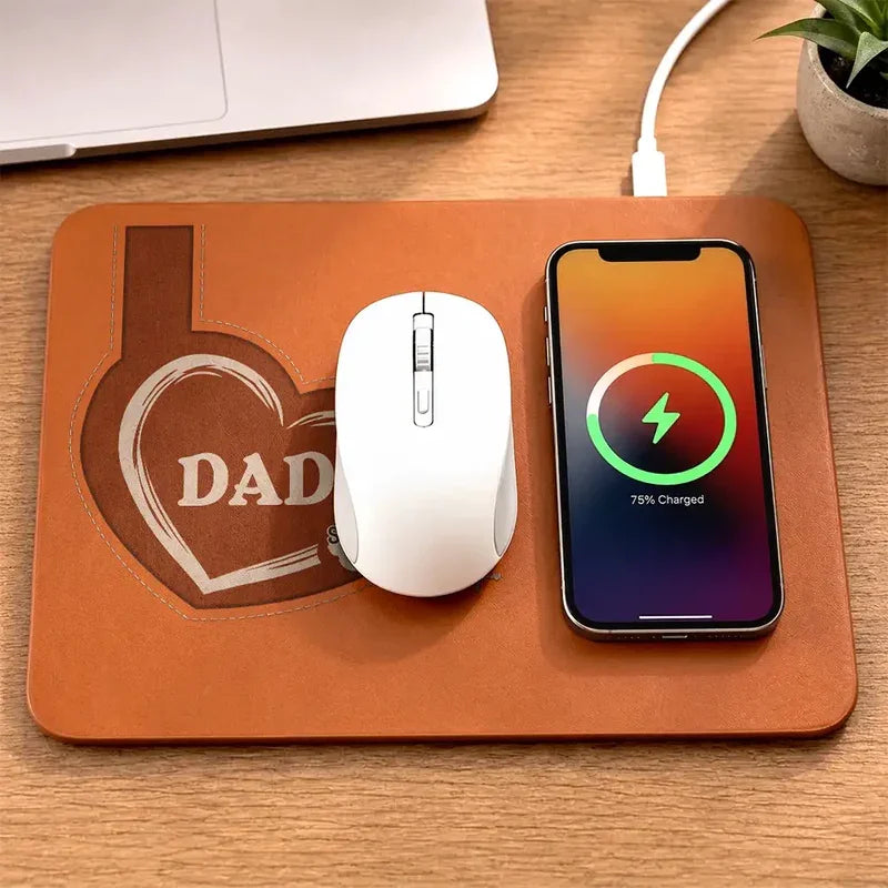 Grandpa Dad Kids Handprints - Personalized Leather Charging Mat