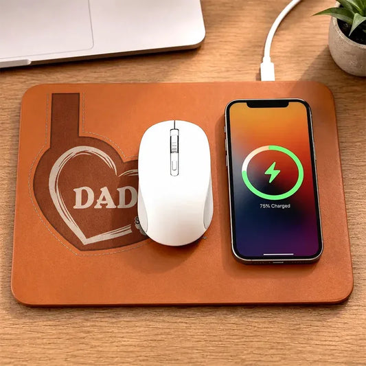 Grandpa Dad Kids Handprints - Personalized Leather Charging Mat