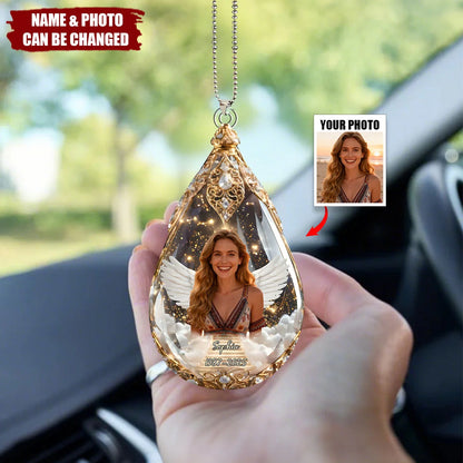 Custom Car Ornament - Personalized In Loving Memory Photo Crystal Teardrop Hanging