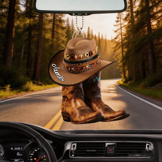 Classic Car Ornament-Personalized Gifts For Him, Her-Cowboy Boots & Hat
