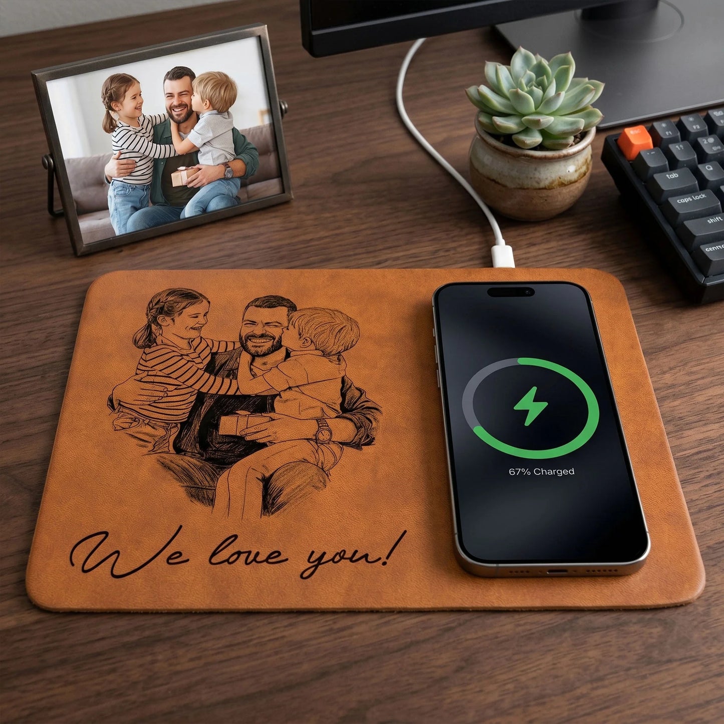 Custom Photo Charging Mat - Personalized Father's Day Birthday Gifts For Dad, Grandpa - Dad’s Love Never Misses