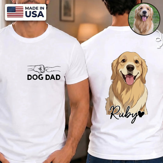 Custom Photo Unisex T-Shirt - Personalized Cute Cartoon Pet Illustration T-shirt with Photo Upload & Custom Name for Dog & Cat Lovers