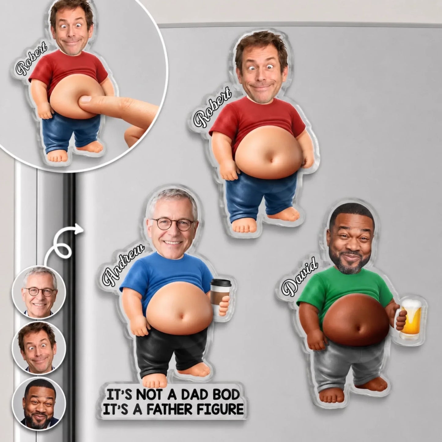 Custom Photo Dad Bod Belly Squishy Acrylic Fridge Magnet – Personalized Father's Day Funny Gifts For Dad, Grandpa – Taste Testing Is A Dad Duty