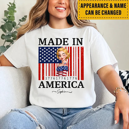 Custom Unisex T-Shirt - Personalized 1776 USA Flag Patriotic Girl Shirt with Name - 4th of July Gift for Her