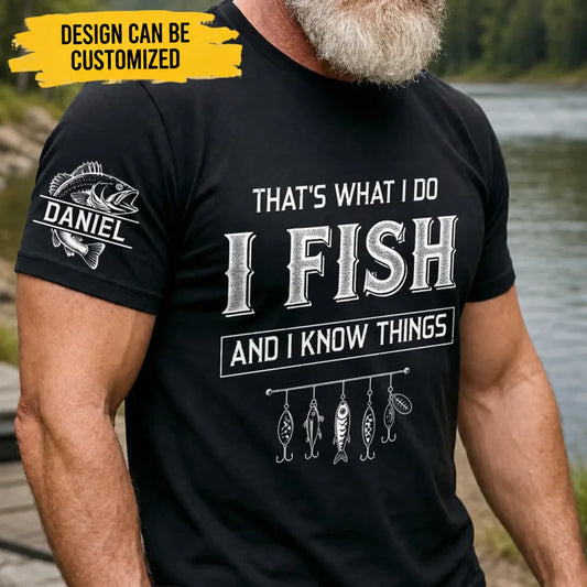 Custom Unisex T-Shirt With Design On Sleeve - Personalized Birthday Fishing Gifts For Fisherman, Husband, Son, Grandson, Brother, Grandpa, Dad, Yourself - Hooked On Fishing