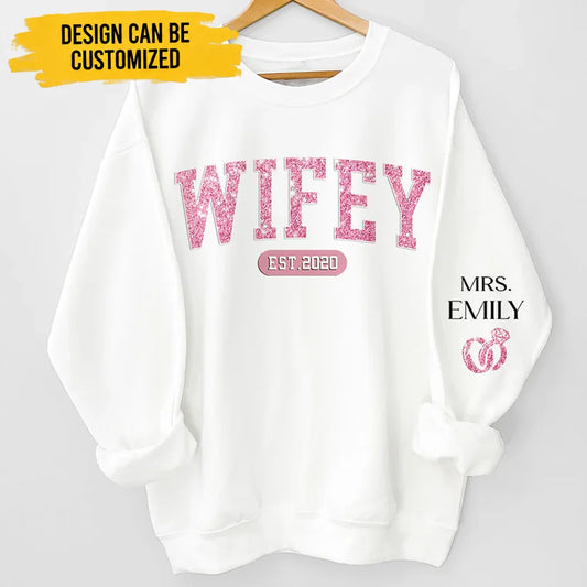 Mrs Est - Couple Personalized Custom Unisex Sweatshirt With Design On Sleeve - Gift For Husband Wife, Anniversary