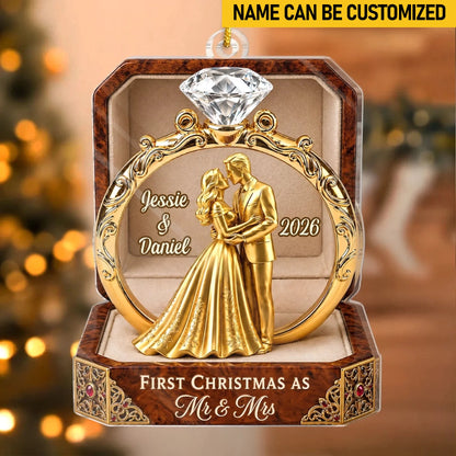 Custom First Christmas Acrylic Ornament - Personalized Anniversary Christmas Wedding Gifts For Husband And Wife, Him And Her - Forever Begins This Christmas