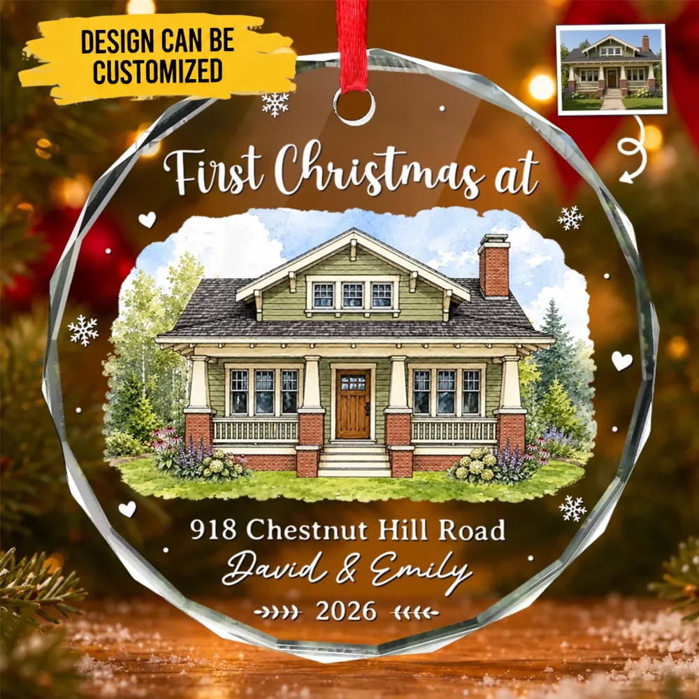 Custom Photo New Home Circle Glass Ornament - Personalized Anniversary Christmas Wedding Gifts For Husband And Wife, Him And Her - New Keys New Memories