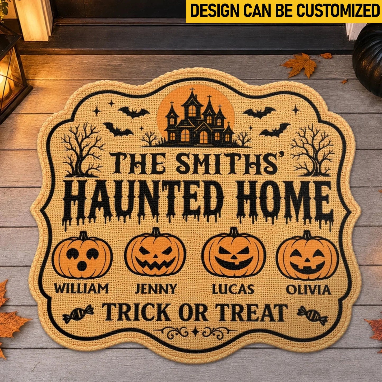 Custom Pumpkin Shaped Doormat - Personalized Halloween Decor Birthday Gifts For Mom, Dad, Brother, Sister, Kids - Pumpkins Smiles Memories