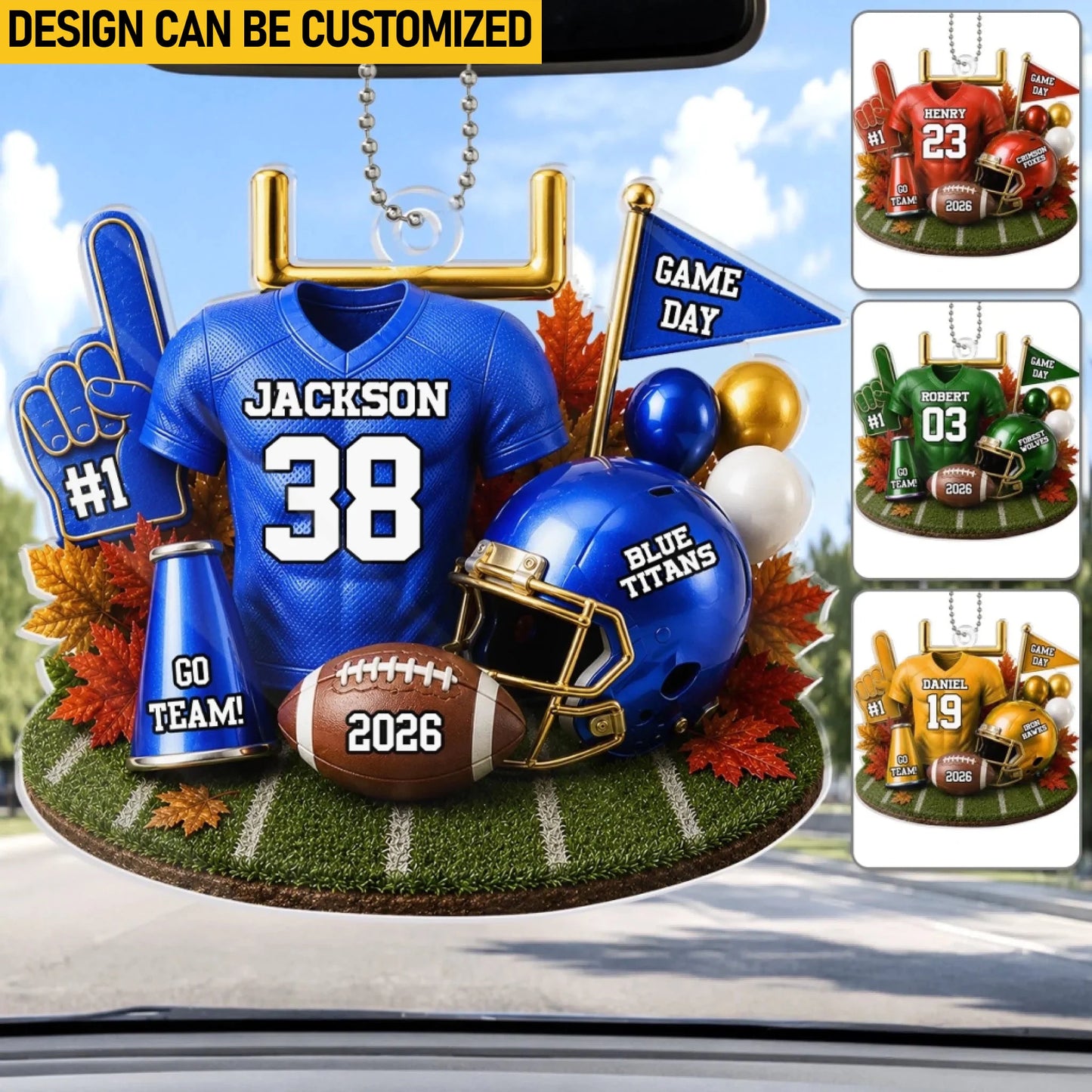 Custom America Football Acrylic Car Ornament - Personalized Birthday Gifts For America Football Lovers, Sports Fans, Sports Lovers - Built For Kickoff