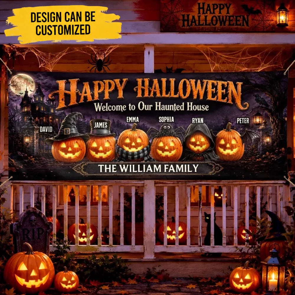 Custom Haunted Home Outdoor Banner - Personalized Halloween Decor Gifts For For Mom, Dad, Brother, Sister - Welcome To The Spooky House