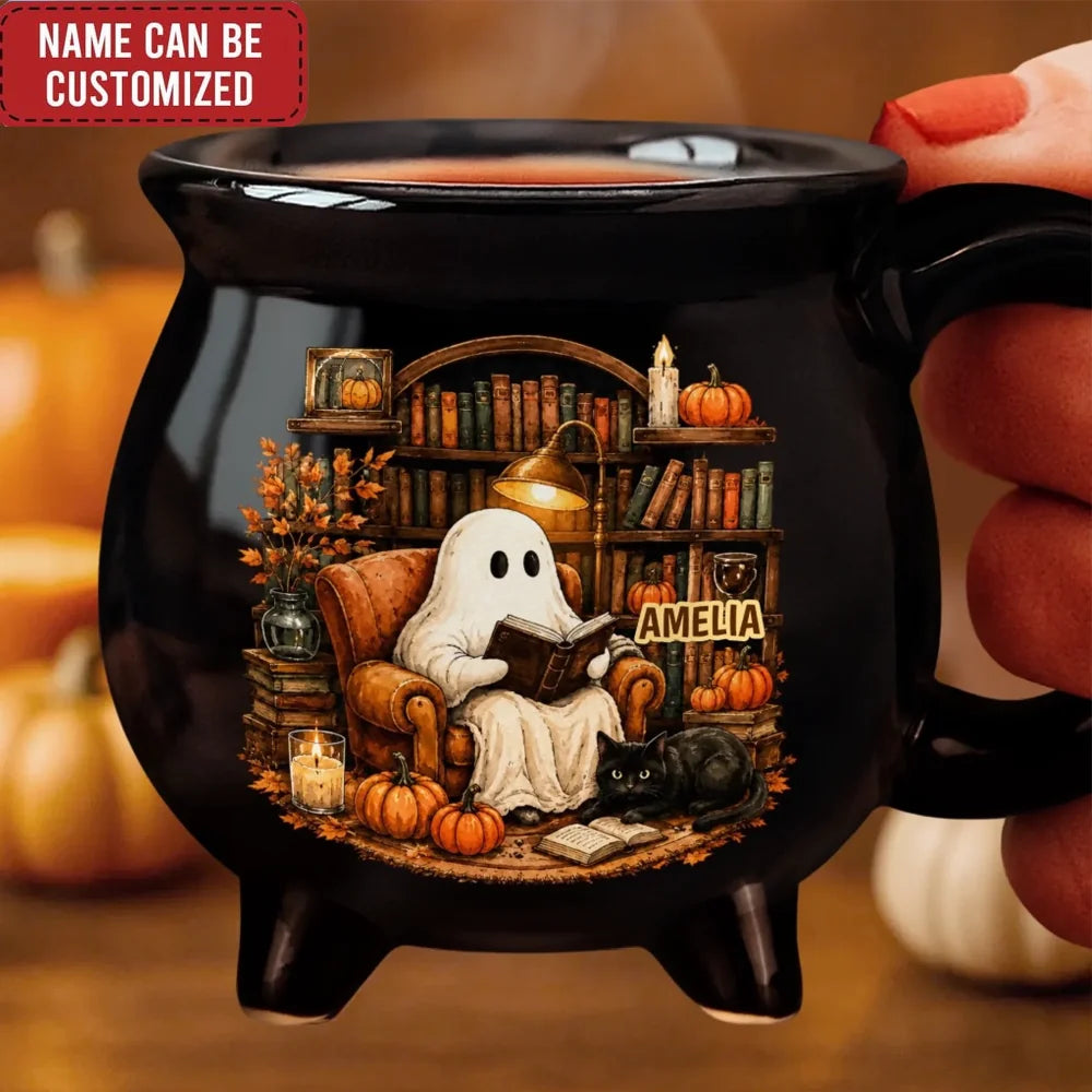 Custom Boo 12oz Ceramic Cauldron Coffee Mug - Personalized Halloween Gifts For Book Lovers, Bookworms, Readers - My Favorite Spooky Season