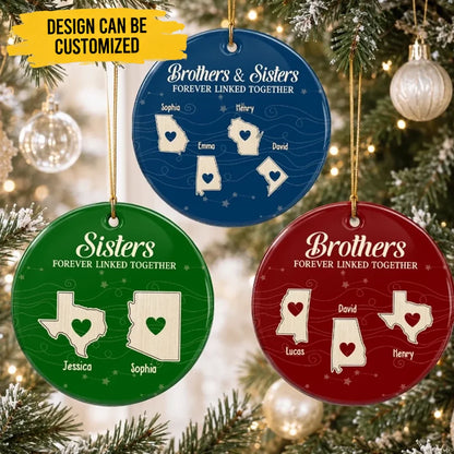 Custom Long Distance Ceramic Ornament - Personalized Christmas Birthday Gifts For Mom, Dad, Brother, Sister - Miles Apart, Close Hearts