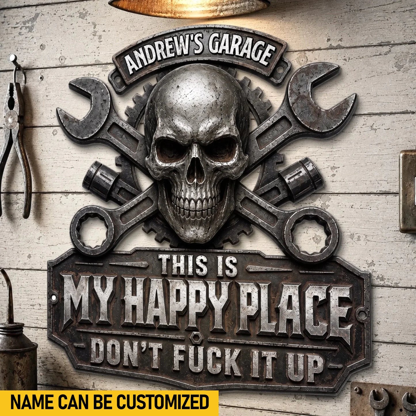 Custom Shaped Metal Sign - Personalized Birthday Gifts For Husband, Son, Grandson, Brother, Grandpa, Dad, Yourself - This Is My Happy Place