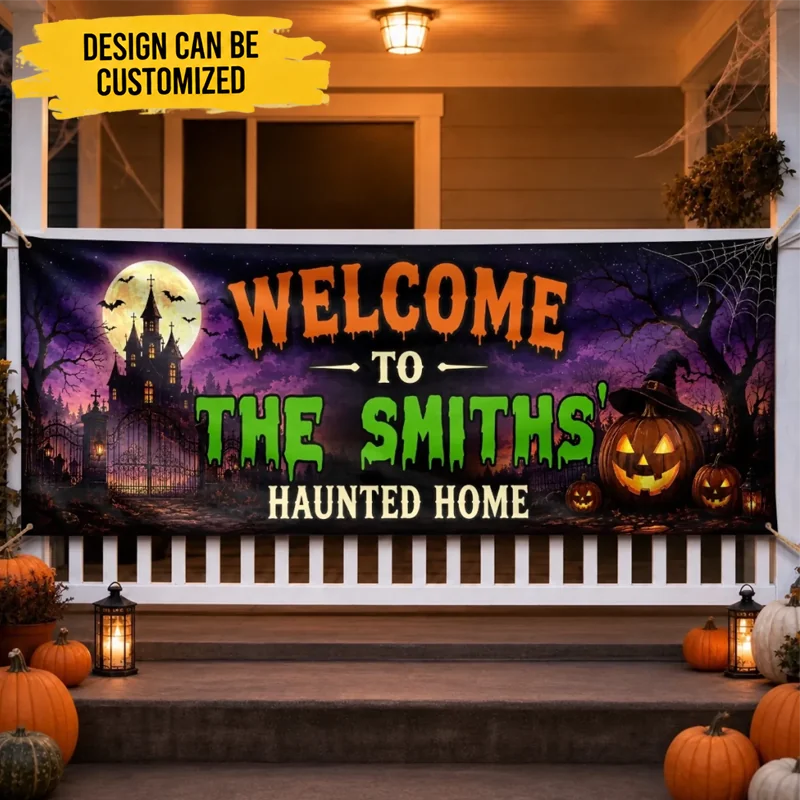 Custom Haunted Home Outdoor Banner - Personalized Halloween Decor Gifts For For Mom, Dad, Brother, Sister - Creep It Real This Halloween