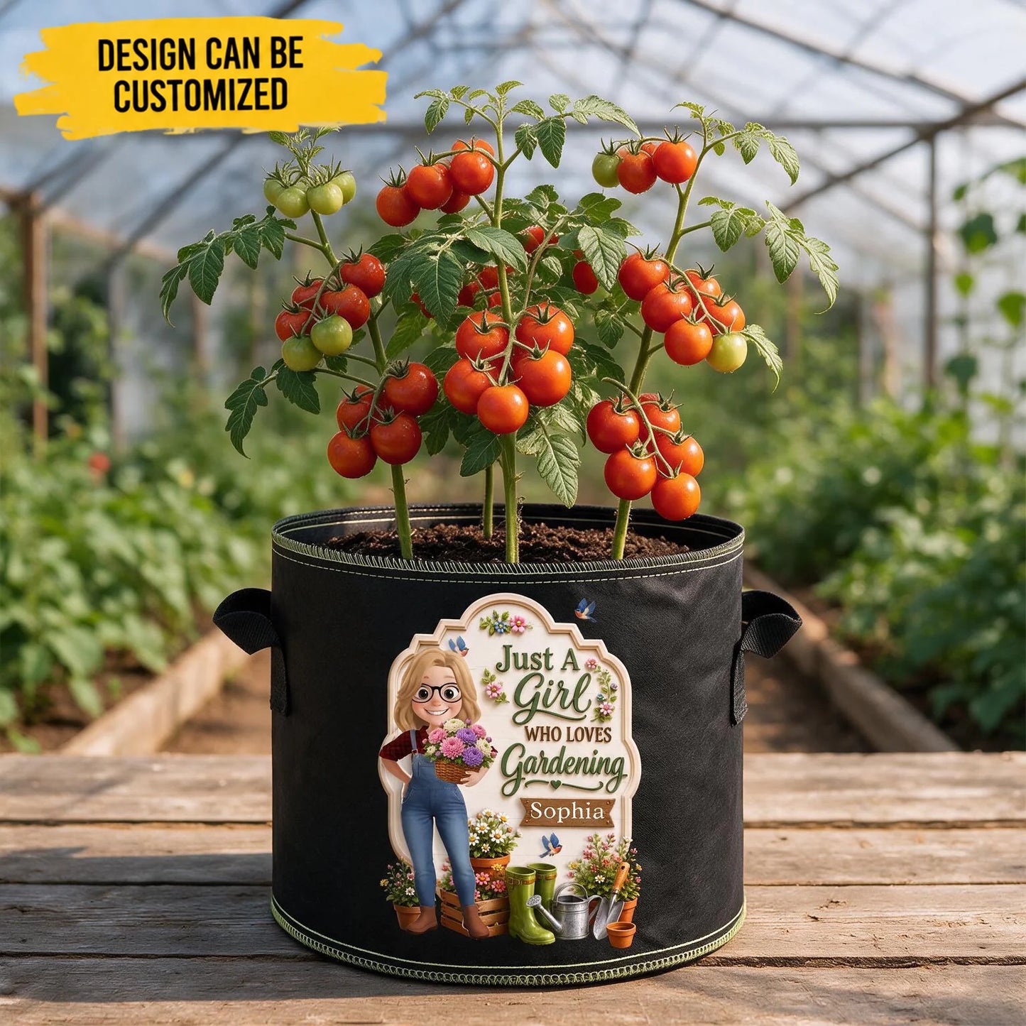 Custom Gallon Grow Bag - Personalized Just A Girl Who Loves Gardening Name Plant Grow Bag - For Gardener & Garden Lover Gifts