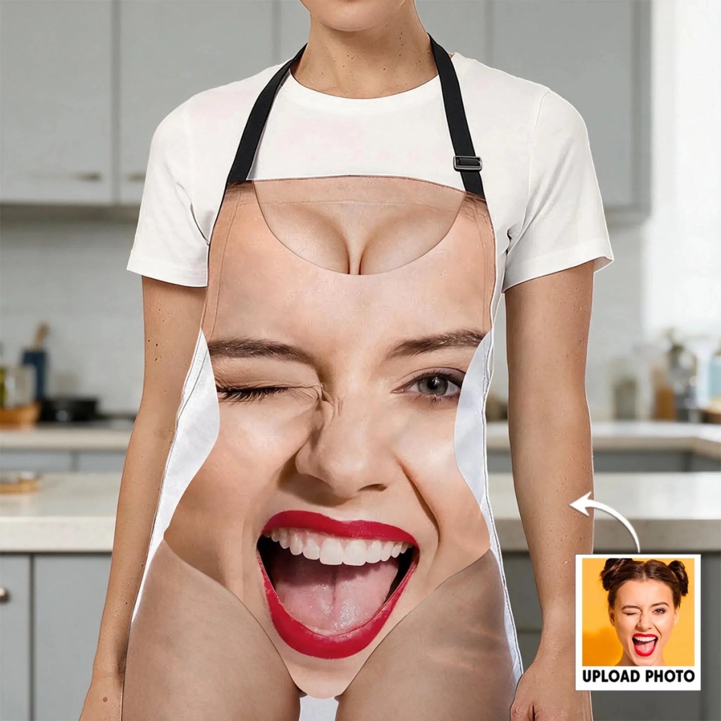 Custom Funny Apron - Personalized Birthday Gifts For Wife, Daughter, Besties, Sisters, Granddaughter, Grandma, Mom, Yourself - The Face Behind The Grill