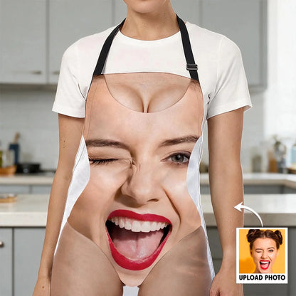 Custom Funny Apron - Personalized Birthday Gifts For Wife, Daughter, Besties, Sisters, Granddaughter, Grandma, Mom, Yourself - The Face Behind The Grill