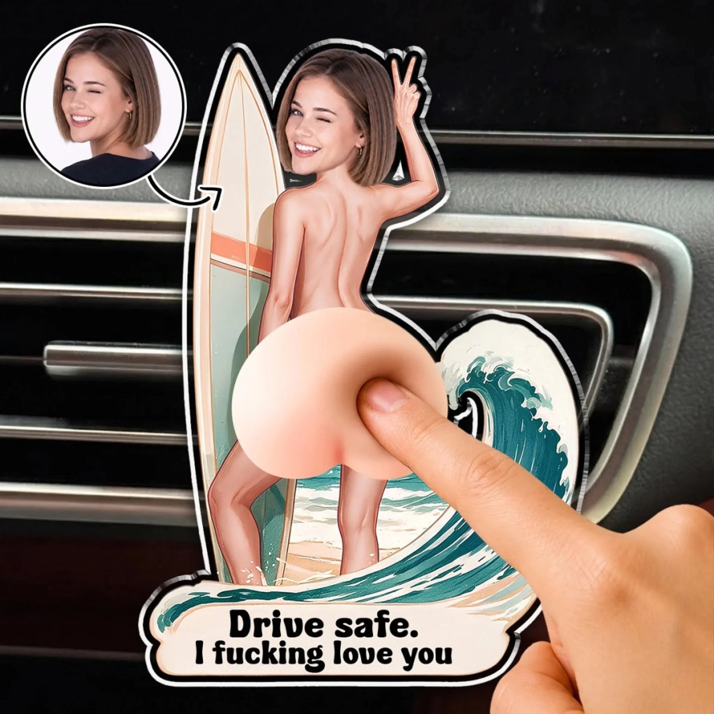 Custom Photo Squishy Acrylic Car Vent Clip - Personalized Anniversary Wedding Gifts For Husband And Wife, Him And Her - Butt On Board