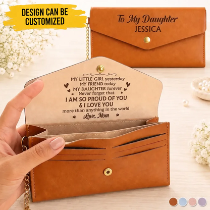 Custom Leather Envelope Wallet - Personalized Birthday Gifts For Daughter, Granddaughter - Watching You Bloom With Pride