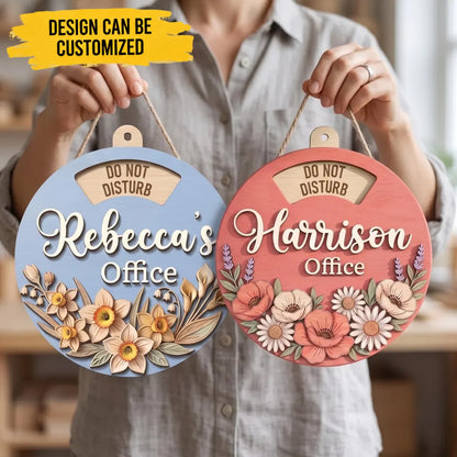Custom Rotating Wooden Door Sign - Personalized 6 Rotating Text Office Round Floral Wood Door Sign - For Home Office & Desk Decor Gifts
