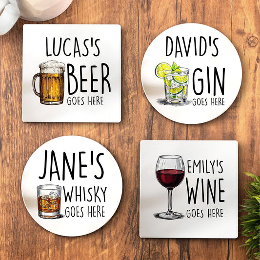 Custom Ceramic Coaster - Personalized Birthday Gifts For Besties, Sisters, BFF, Family, Yourself - Your Drink Here