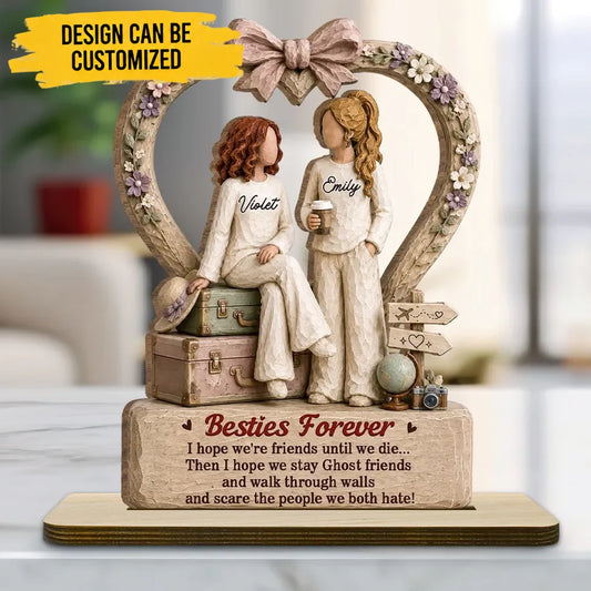 Custom 2-Layer Wood Plaque - Personalized One Soul Two Besties Forever Custom Names Skin Tone Hair Color Wood Plaque - For Best Friend & BFF Gifts