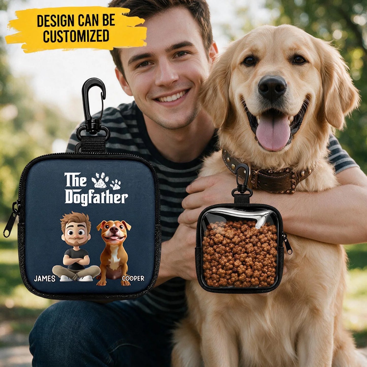 Custom Portable Dog Treat Pouch - Personalized The Dogfather Custom Owner Dog Name Breed Treat Bag - For Dog Dad & Pet Lover Gifts