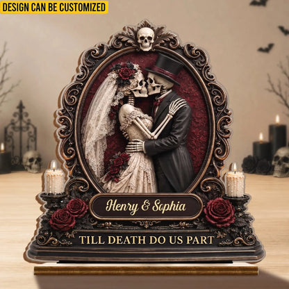 Custom Skeleton 2-Layered Wooden Plaque - Personalized Halloween Decor, Anniversary Wedding Gifts For Husband And Wife, Him And Her - Gothic Romance Written In Bones