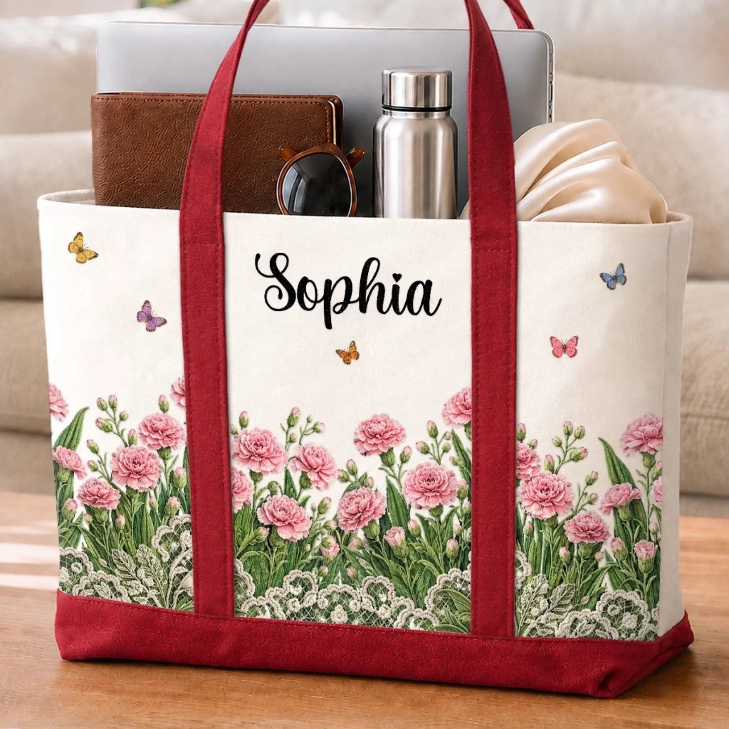 Custom Canvas Tote Bag - Personalized Birthday Gifts For Wife, Daughter, Besties, Sisters, Granddaughter, Grandma, Mom, Yourself - Sweet Floral Bliss On Go