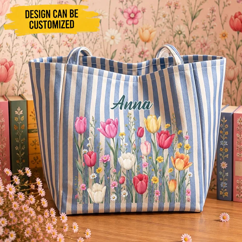 Custom Name & Birth Flower For Her, Coworkers, Boss, Teachers, Friends - Personalized Tote Bag