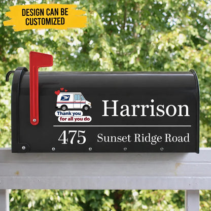 Custom Mailbox Decal - Personalized Thank You For All You Do USPS Mailman House Number Street Name Mailbox Decal - For Mail Carrier