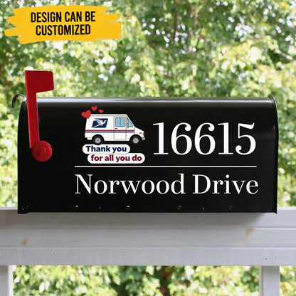 Custom Name Address Mailbox Decal - Personalized USPS Mailman House Number Street Name Mailbox Decal - Thank You For All You Do