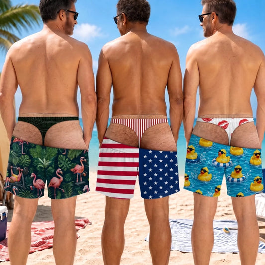 Custom Funny Patriotic Men Swim Trunks - Personalized Summer Vacation And Travel Gifts For Husband, Son, Grandson, Brother, Grandpa, Dad, Yourself - Back Where Waves Belong
