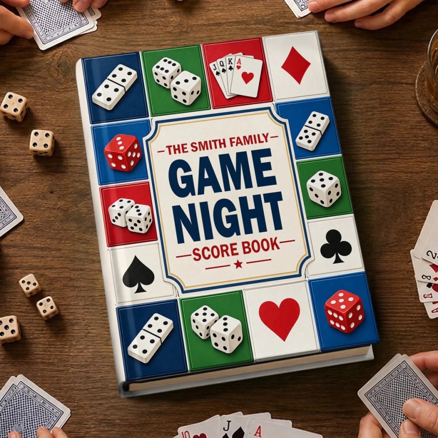 Custom Game Night Hardcover Journal - Personalized Birthday Gifts For Mom, Dad, Brother, Sister - Card And Dice Score Tracker
