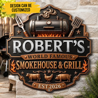 Custom BBQ Shaped Metal Sign - Personalized Grilling Gifts For BBQ Lovers, Husband, Son, Grandson, Brother, Grandpa, Dad, Yourself - Fire Up The Fun