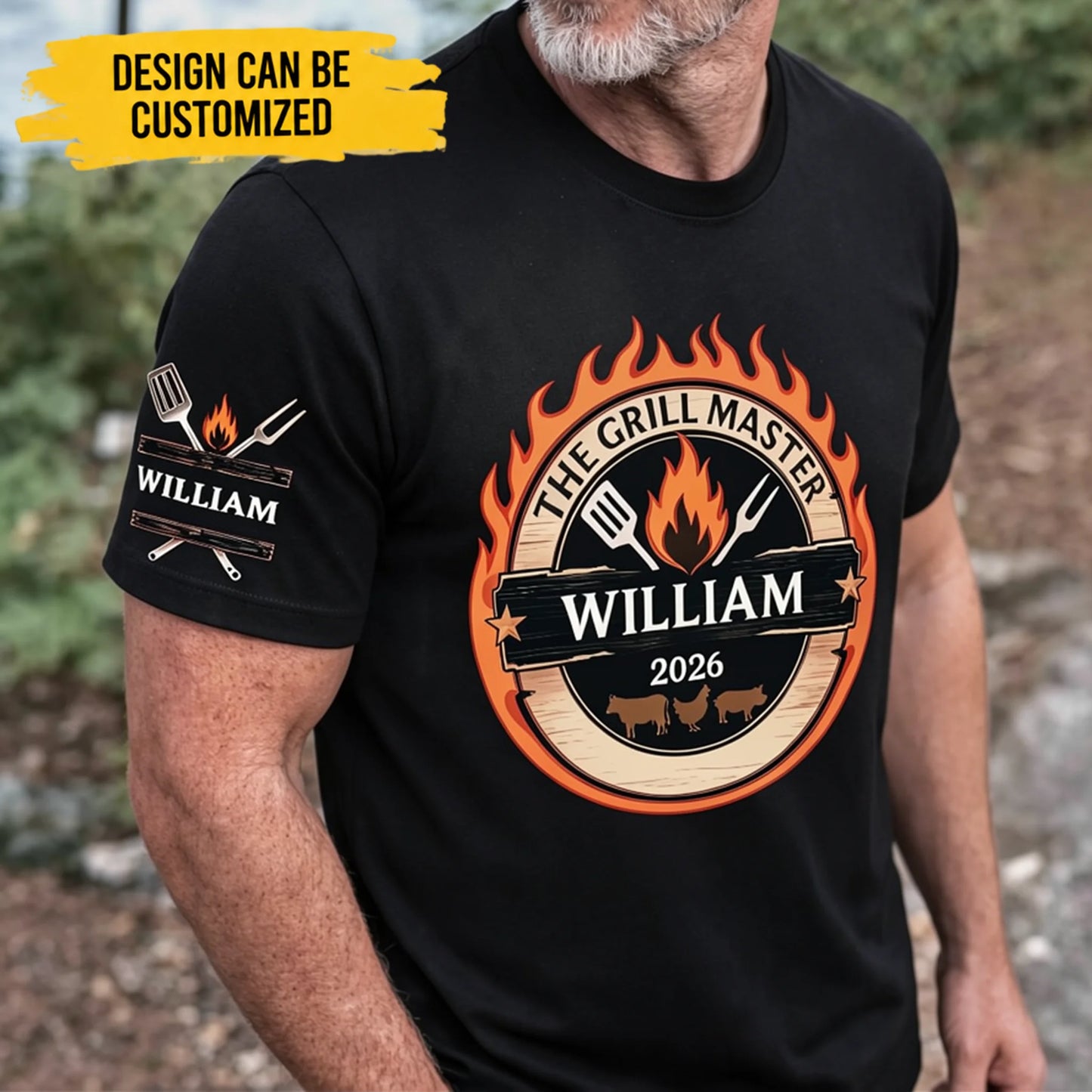 Custom T-Shirt With Design On Sleeve -The Grill Master