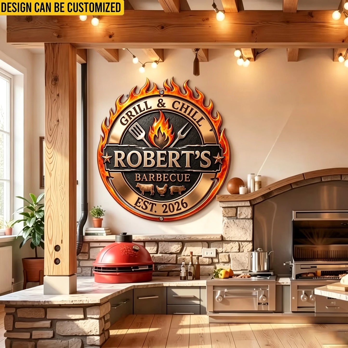 Grill And Chill Custom Metal Wall Art – Personalized BBQ Gift For The Grill Master In Your Life