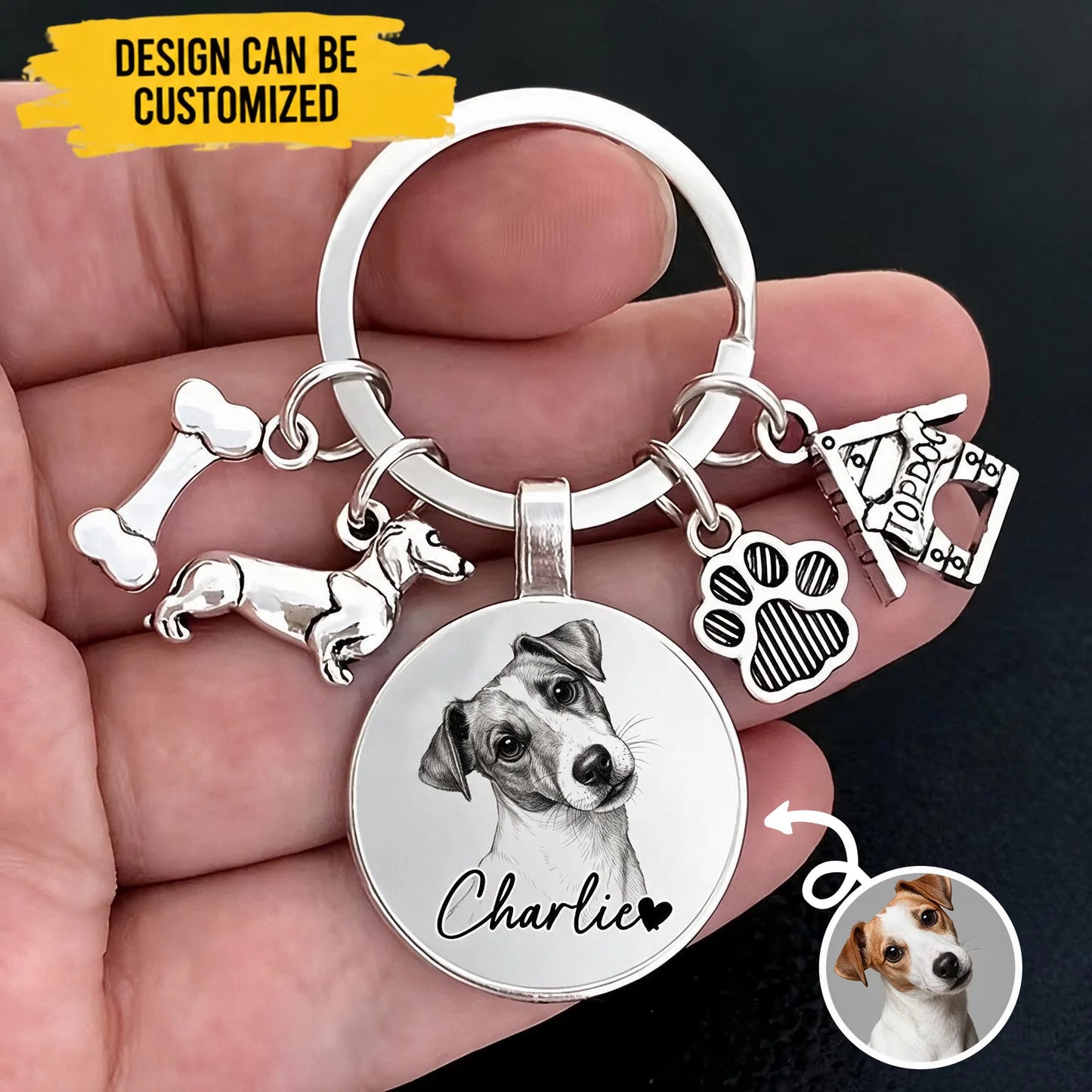 Custom Dog Photo Keychain - Personalized Dog Portrait and Name - Gift for Dog Lovers