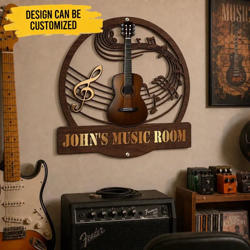 Guitar Music Room, Custom Name & Guitar Type - Personalized Metal Sign
