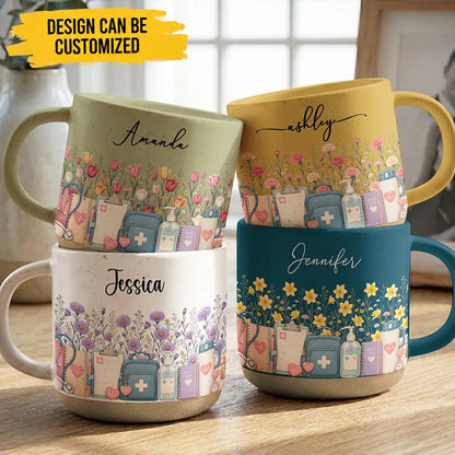 Custom Birth Flower & Name Pottery Mug - Gift For Nurse - Personalized Mug