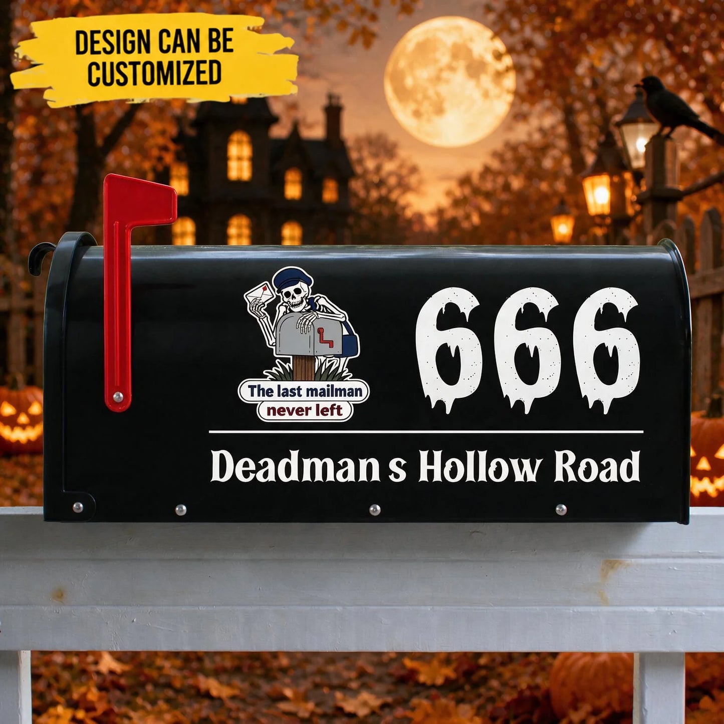 Custom Halloween Mailbox Decal - Personalized Skeleton Mailman Address Sticker - Funny Halloween Outdoor Decor