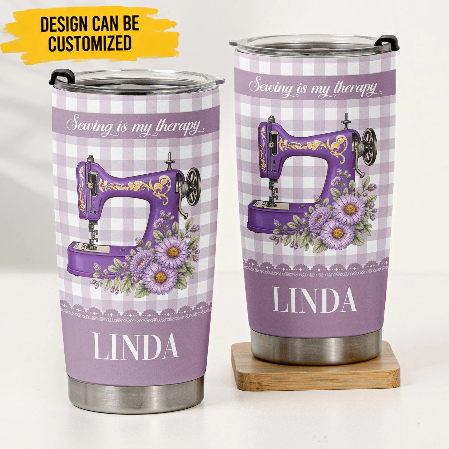 Custom Name Birth Flower Tumbler - Personalized Sewing Machine and Quote - Gift for Sewing Lovers