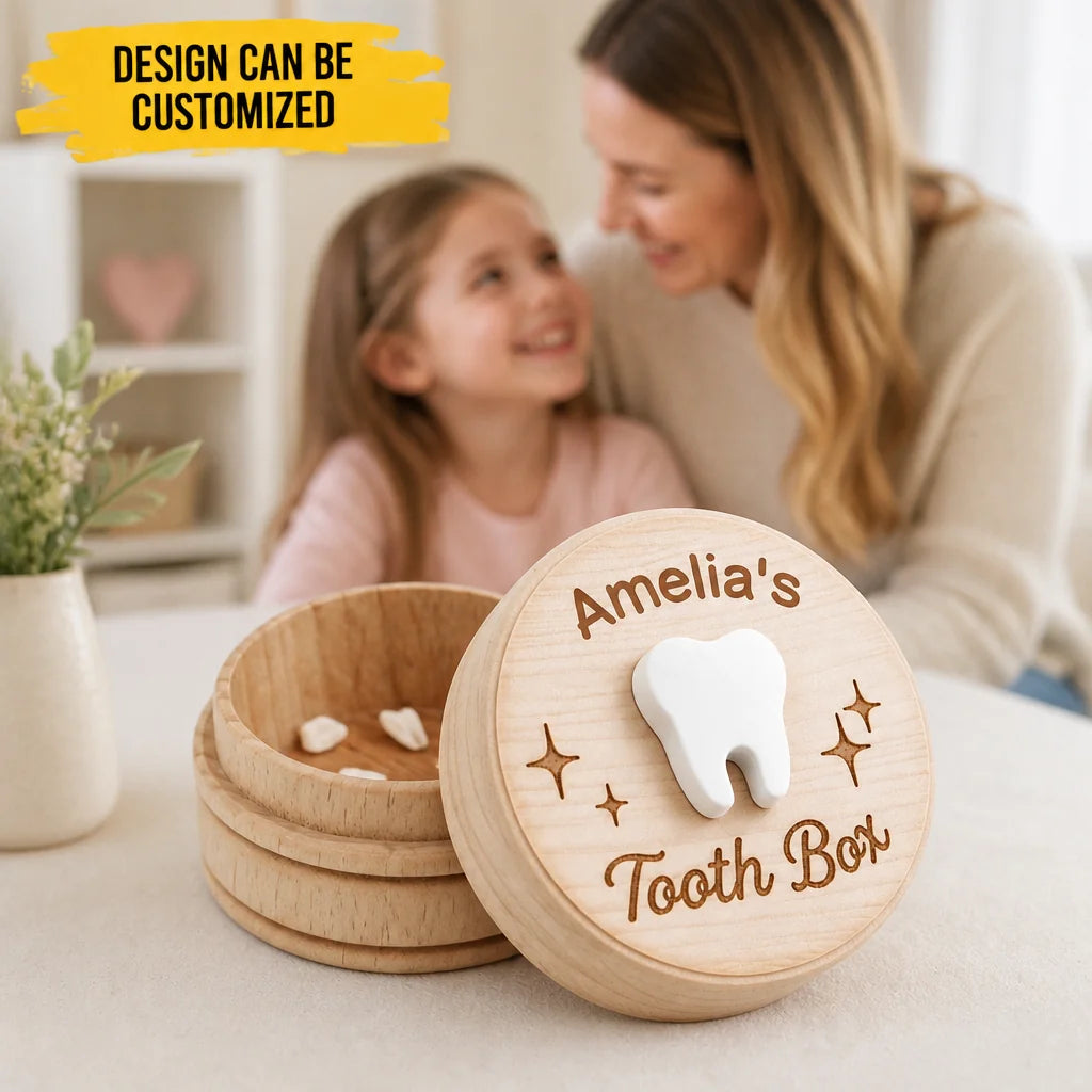 Custom Name Wooden Tooth Box - Personalized Laser Engraved Keepsake For Kids, Toddlers, Children - My Little Tooth Fairy Box