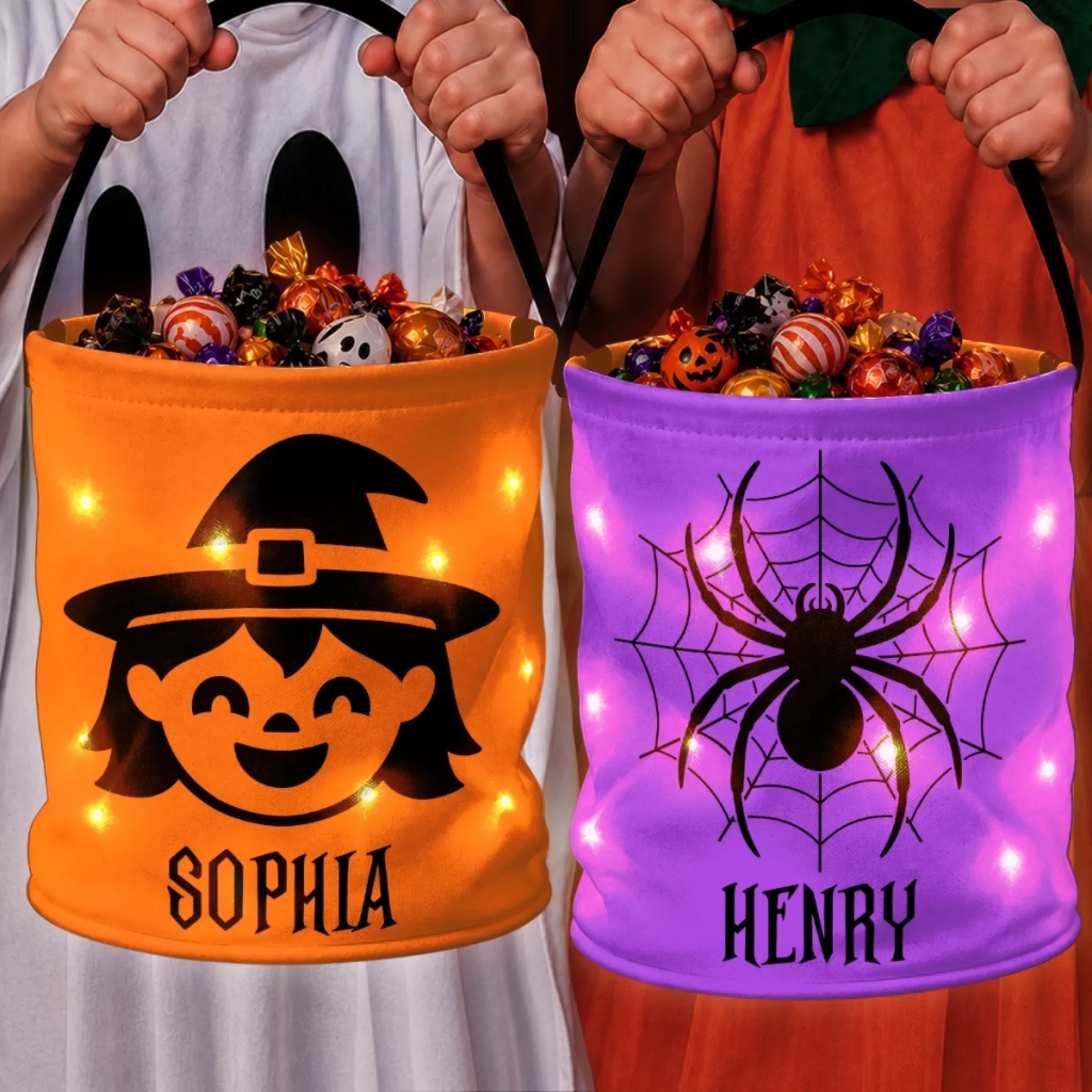 Custom LED Light Bucket Bag - Personalized Halloween Birthday Gifts For Kids - Spooky Squad