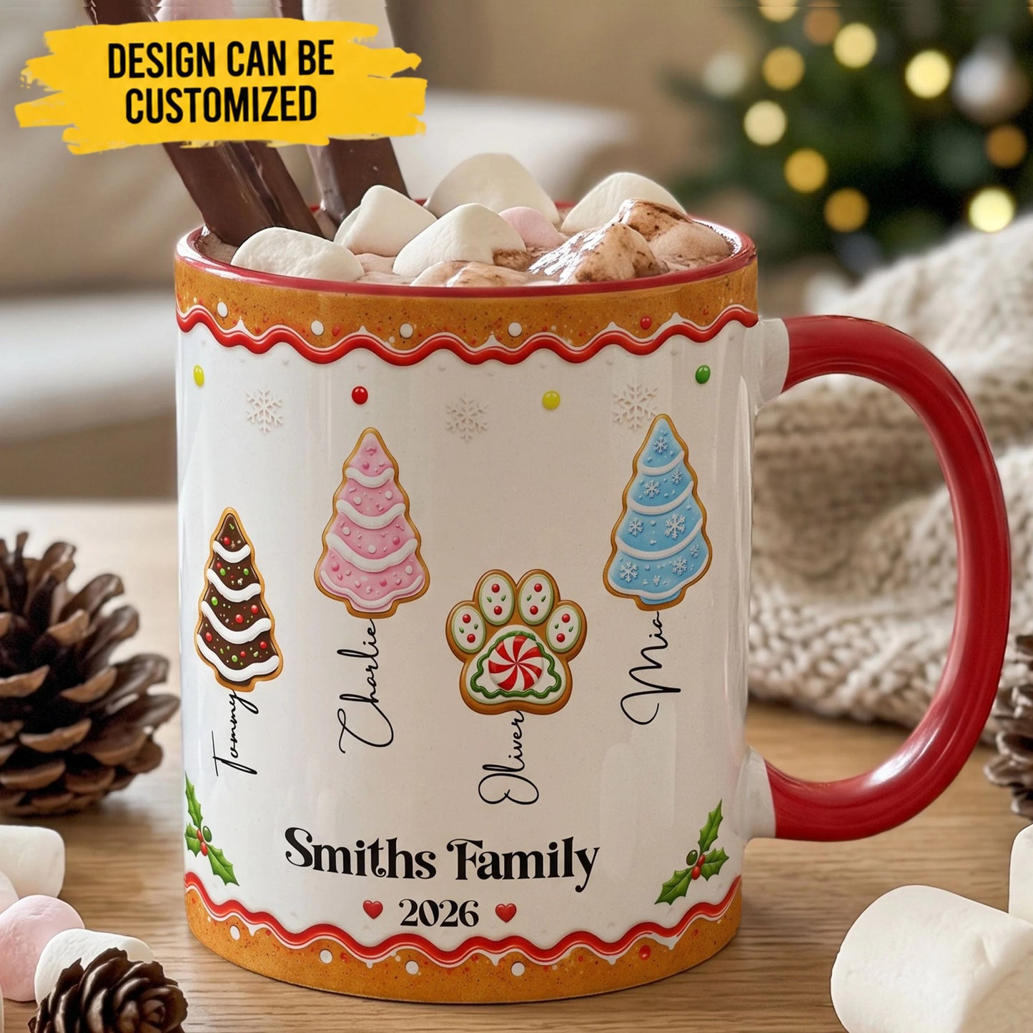 Family Forever, Family Of 3,4,5,6 - First Christmas Gingerbread Style - Personalized Mug